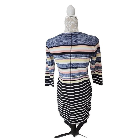 T by TALBOTS Mini Dress Striped Sheath Multicolor 3/4 Sleeve Women's XS - Picture 4 of 7
